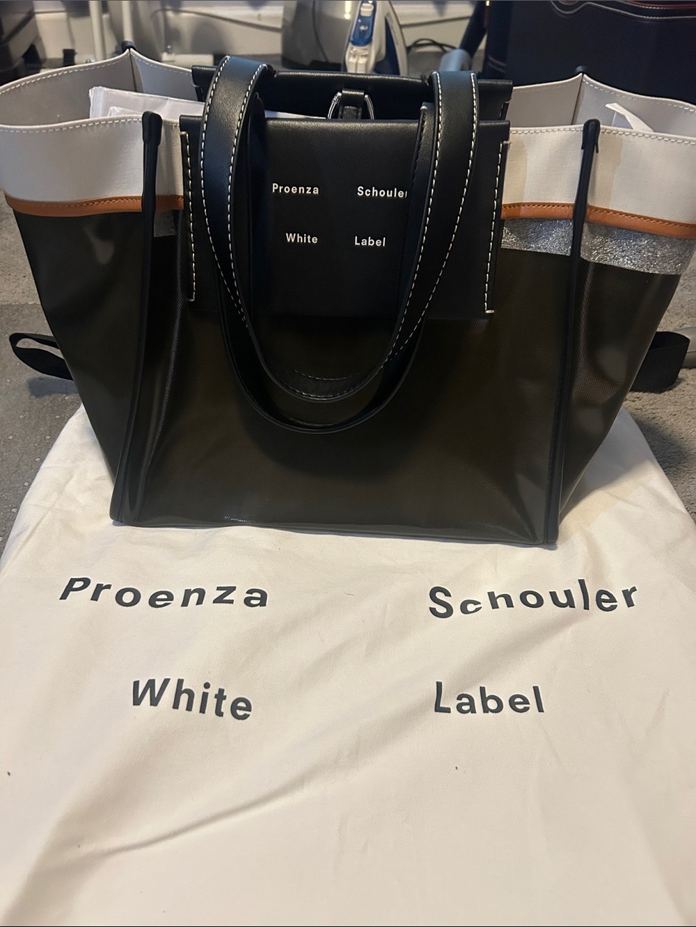 Proenza Schouler Olive Green, Black, White & Brown Trim New Tote